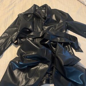W by Worth Black Faux Leather Trench with Self-Tie Belt